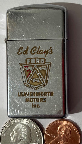 Vintage Metal Zippo Lighter, Ed Clay's Ford, Leavenworth Motors Inc, Slim, Zippo, Made in USA, Cigarettes, More