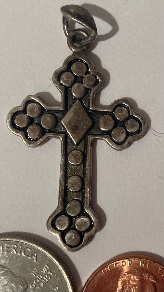Vintage Sterling Silver 925 Metal Charm, Crucifix, Cross, Religion, Pendant for Necklace, Bracelet, Ankle, Fashion, Quality, Precious Metal