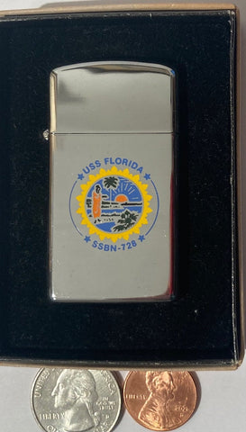 Vintage Metal Zippo Lighter, Slim, USS Florida SSBN-725, Submarine, Navy, Ohio Class, Nice, Zippo, Made in USA, Cigarettes, More