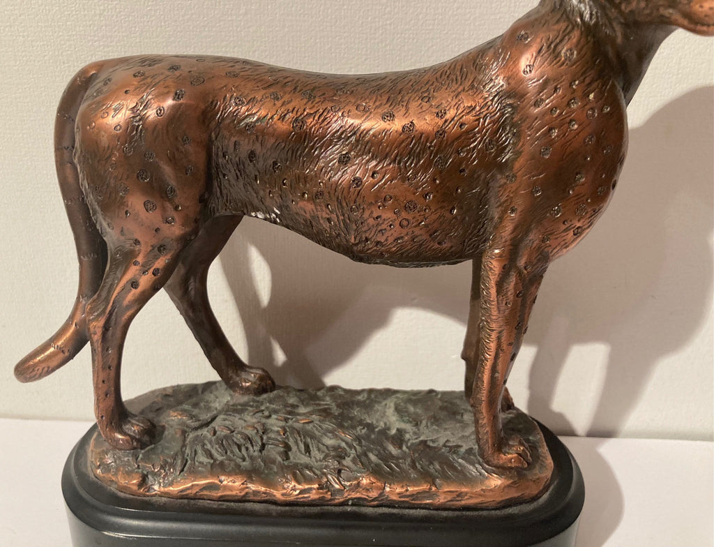 Vintage Copper Metal Statue Sculpture Leopard, Big Cat, Wildlife, Heavy Duty, 9" x 8", Weighs 2 1/2 Pounds, Quality, Art, Home Decor