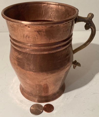 Vintage Metal Copper and Brass Mug, Cup, Pitcher, Heavy Duty Feel, 6 1/2", Hanging Decor, Shelf Display, This Can Be Shined Up Even More