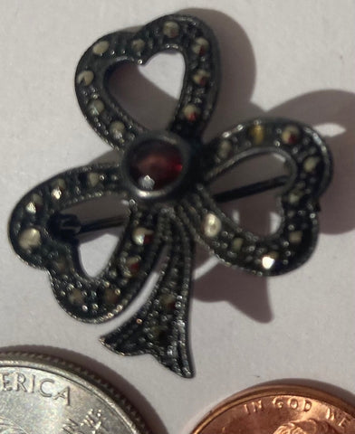 Vintage Sterling Silver 925 Metal Charm, Clover with Jewel, Pendant for Necklace, Bracelet, Ankle, Fashion, Quality, Precious Metal, Nice