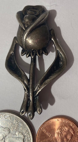 Vintage Sterling Silver 925 Metal Charm, Rose, Flower, Broach, Pendant for Necklace, Bracelet, Ankle, Fashion, Quality, Precious Metal, Nice