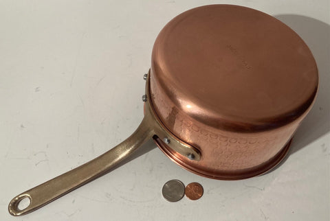 Vintage Metal Copper and Brass Copper Pot, Quality, Puppieni, Made in Italy, Hammered Metal, Heavy Duty, 13" Long and 7" x 3 1/2" Pot Size