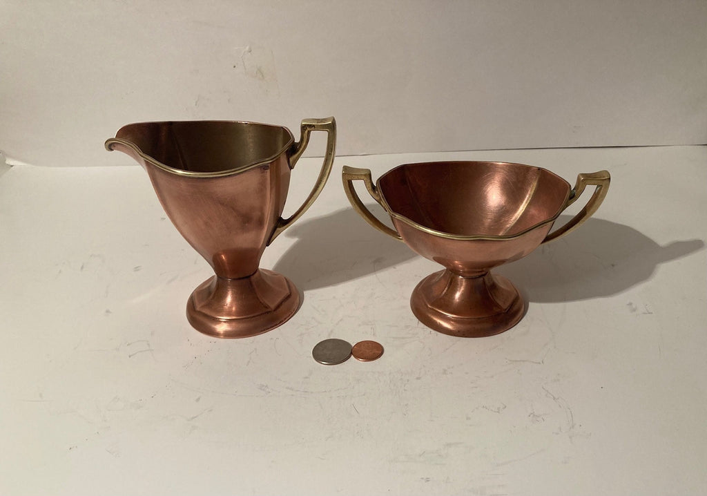 2 Vintage Copper and Brass Metal Containers, Sugar, Crea, Manning Bowman Co., Quality, Heavy Duty, Made in USA, Kitchen Decor