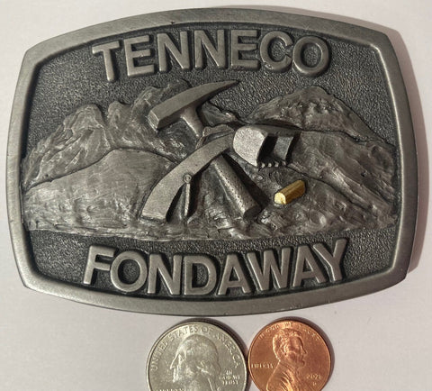 Vintage Metal Belt Buckle, Tenneco Fondaway, Soda Ash, Heavy Duty, Quality, Fashion, Belts, Shelf Display, Made in USA, Quality