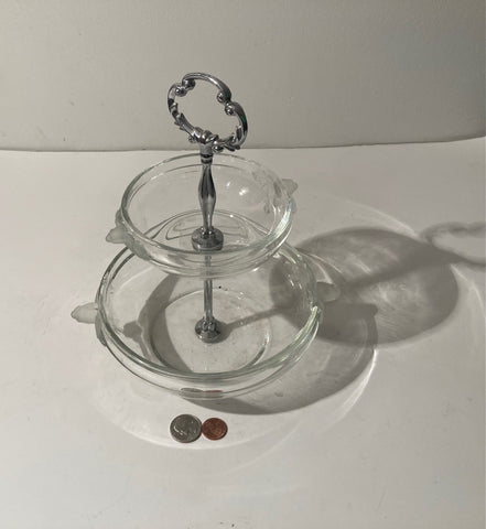 Vintage Glass Display Stand, Snacks, Cup Cakes, Treats, Food, Quality, Nice, Heavy Duty, 10" Tall and 7" and 5" Wide Bowl Sizes