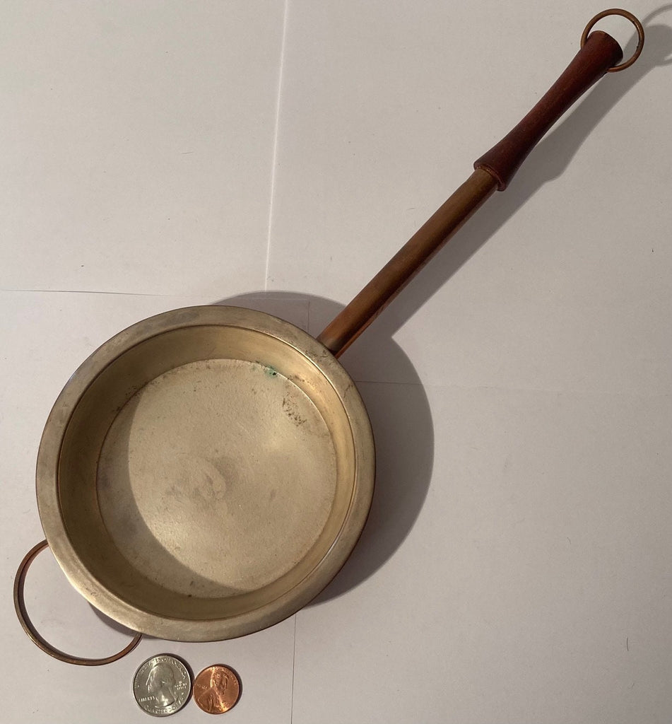 Vintage Metal Copper and Wooden Frying Pan, Sauce Pan, 14" Long and 5" x 1" Pan Size, Cooking, Kitchen Decor, Hanging Decor, Shelf Display
