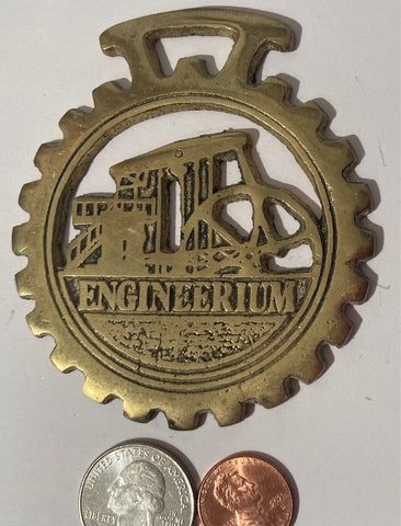 Vintage Metal Brass Medallion, Engineerium, 3 1/4", Heavy Duty, Quality, This Can Be Shined Up Even More