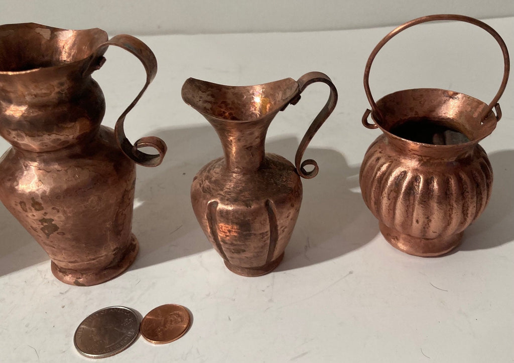 4 Vintage Smaller Size Copper Vases, 5 1/2" Tallest One, Home Decor, Table Display, Shelf Display, These Can Be Shined Up Even More