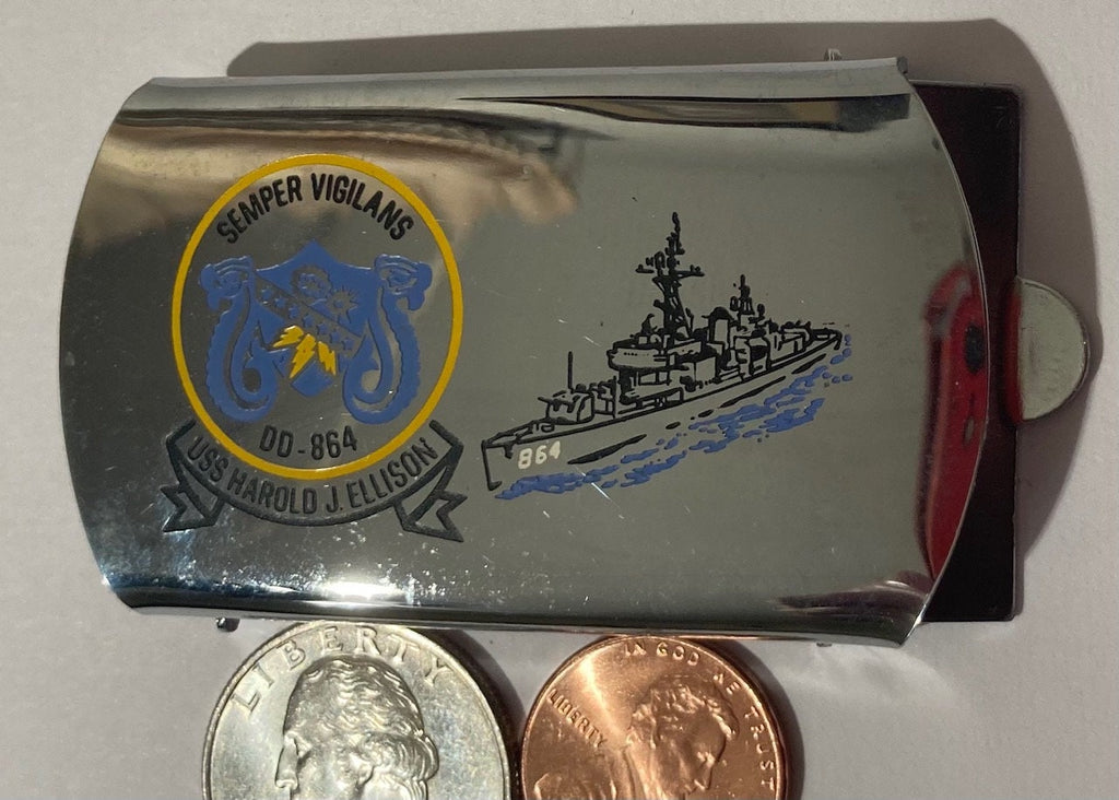 Vintage Metal Zippo Belt Buckle, U.S.S. Harold J. Ellison DD-864, Destroyer, Navy, Military, Never Used Yet