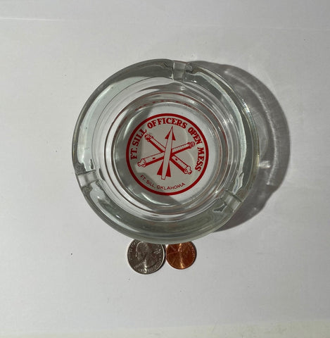 Vintage Glass Ashtray, Ft. Sill Officer's Open Mess, Oklahoma, 4 1/2" Wide, Smoking, Cigars, Home Decor, Table Display, Shelf Display