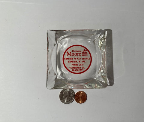Vintage Glass Ashtray, Standard Oil Products, Benjamin Moore Paints, 3 1/2" Wide, Smoking, Cigars, Home Decor, Table Display, Shelf Display