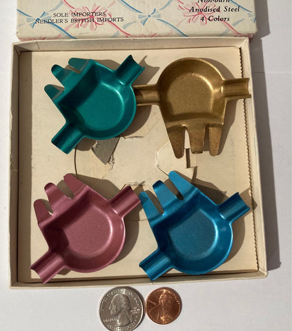 Vintage Box of 4 Different Color Metal Attachable Ashtrays, Made in England, Smoking, Cigars, Home Decor, Table Display, Shelf Display