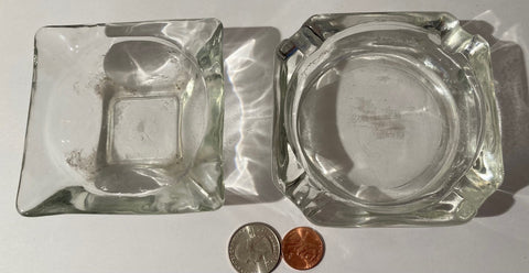 2 Vintage Glass Ashtrays, Heavy Duty, Quality, 5 1/2" and 4 1/2", Smoking, Cigars, Home Decor, Table Display, Shelf Display