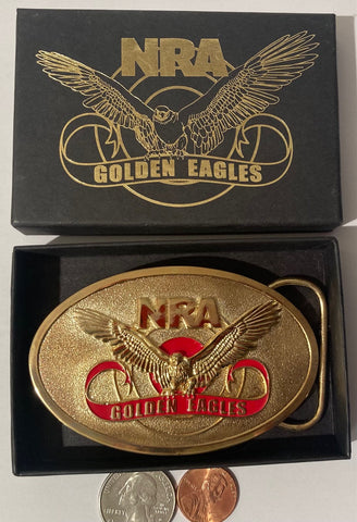 Vintage Metal Brass Belt Buckle, NRA, National Rifle Association, Golden Eagles, Red Enamel, Quality, Heavy Duty, Fashion, Belts, Fun