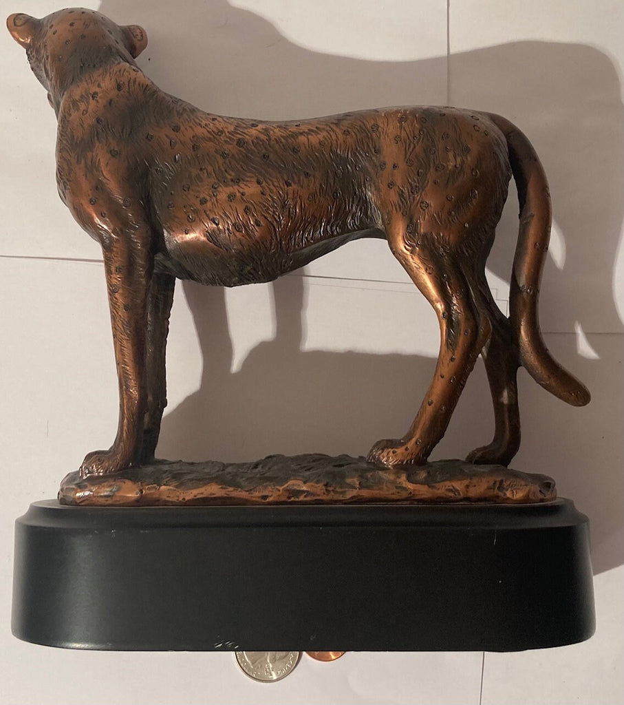 Vintage Copper Metal Statue Sculpture Leopard, Big Cat, Wildlife, Heavy Duty, 9" x 8", Weighs 2 1/2 Pounds, Quality, Art, Home Decor