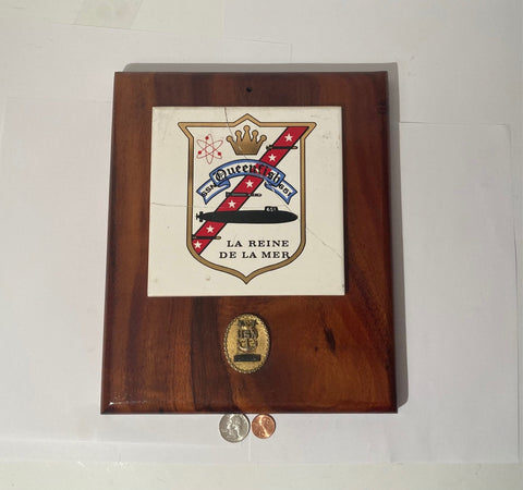 Vintage Wooden and Metal Navy Plaque, U.S.S. Queenfish SSN-651, U.S. Navy, Submarine Service