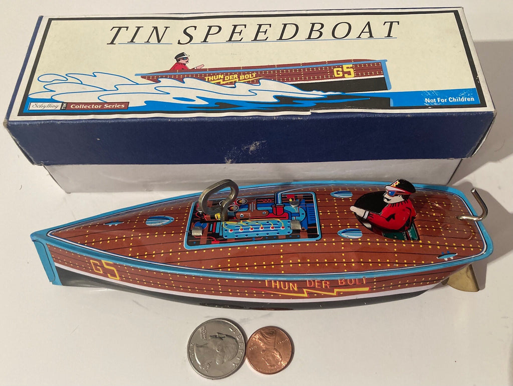 Vintage Metal Tin Speedboat, 1996 Schylling, Not for Children, Tin Collectors Series, Work, Shelf Display, Home Decor