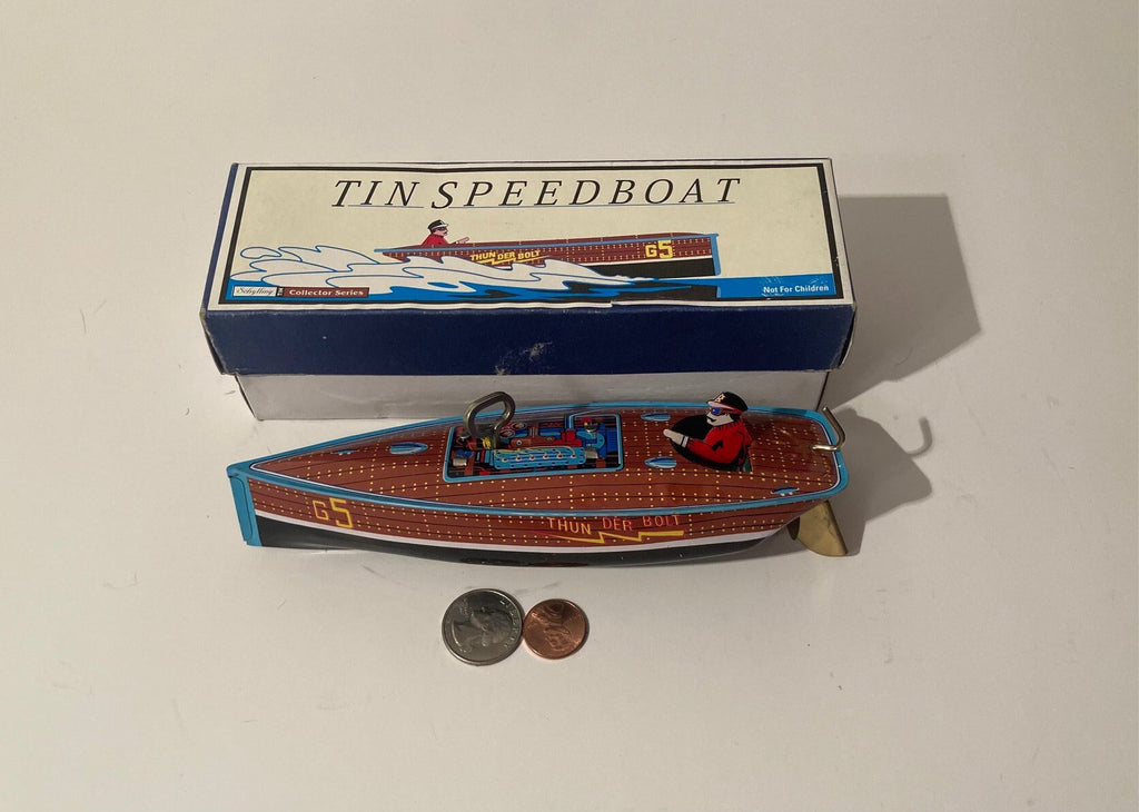Vintage Metal Tin Speedboat, 1996 Schylling, Not for Children, Tin Collectors Series, Work, Shelf Display, Home Decor