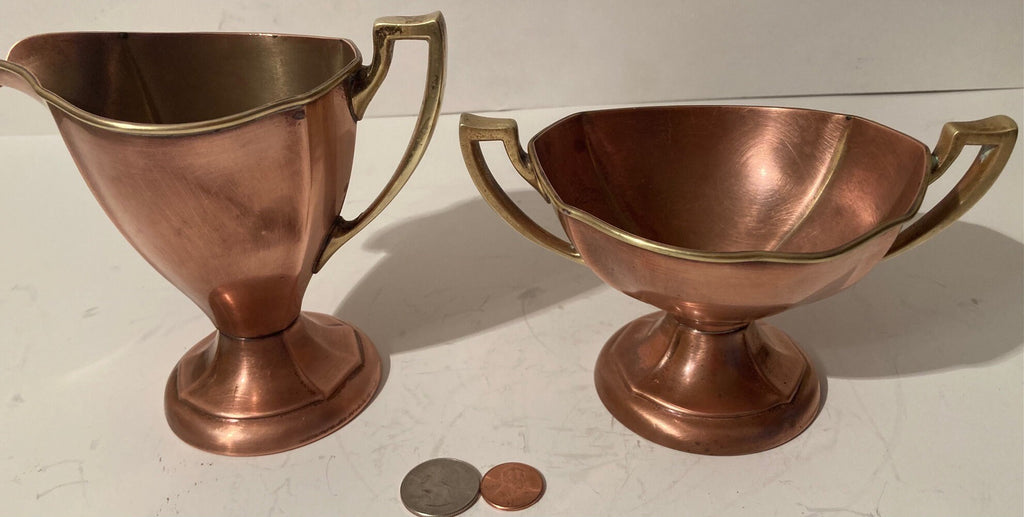 2 Vintage Copper and Brass Metal Containers, Sugar, Crea, Manning Bowman Co., Quality, Heavy Duty, Made in USA, Kitchen Decor