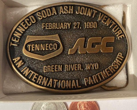 Vintage Metal Belt Buckle, Tenneco Soda Ash, Green River, Wy, Heavy Duty, Quality, Fashion, Belts, Shelf Display, Made in USA, Quality