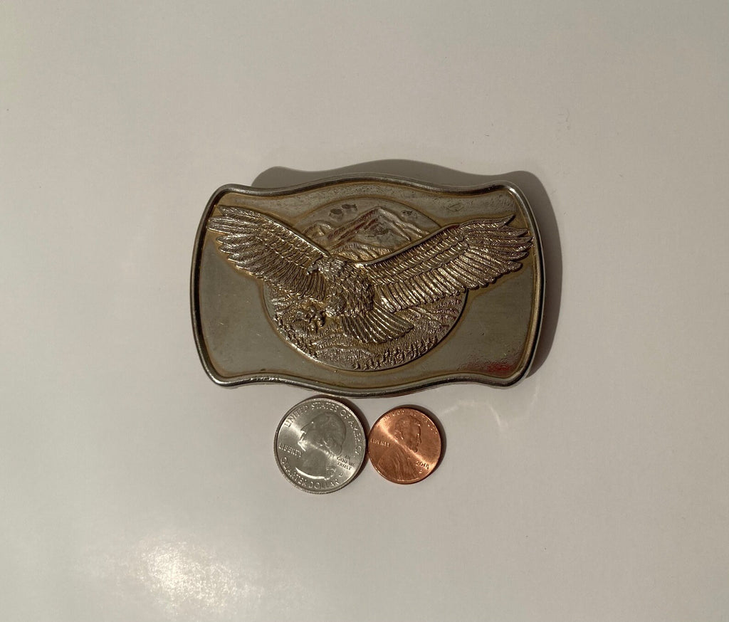 Vintage Metal Belt Buckle, American Bald Eagle, Mountains, Country & Western, Nice Design, Heavy Duty, Quality, Made in USA, Fashion, Belts