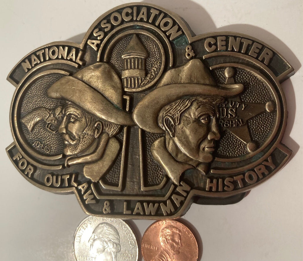 Vintage Metal Belt Buckle, National Association Center For Outlaw & Lawman History, Western Wear, Made in USA, Quality, Heavy Duty
