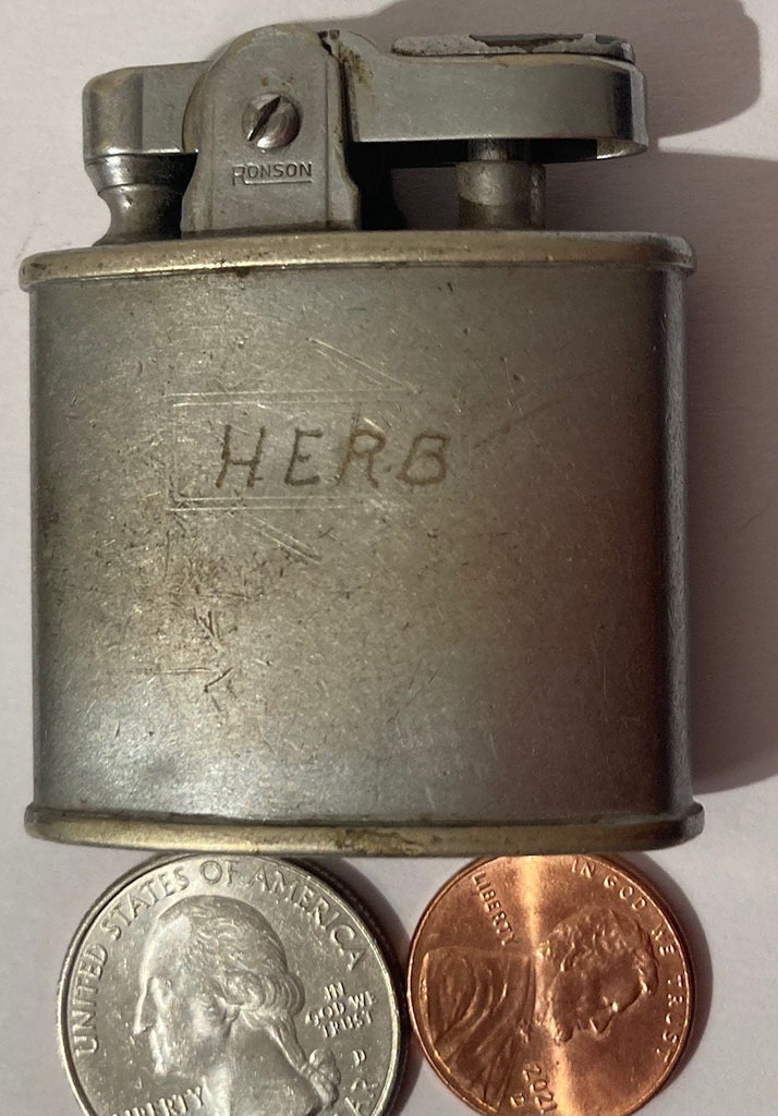 Vintage Metal Lighter, Herb, Ronson, Made in USA, Cigarettes, Cigars, Smoking, More
