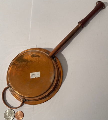 Vintage Metal Copper and Wooden Frying Pan, Sauce Pan, 14" Long and 5" x 1" Pan Size, Cooking, Kitchen Decor, Hanging Decor, Shelf Display