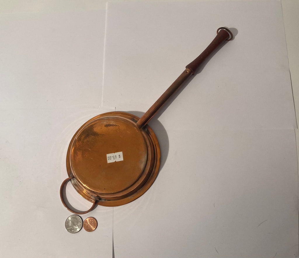 Vintage Metal Copper and Wooden Frying Pan, Sauce Pan, 14" Long and 5" x 1" Pan Size, Cooking, Kitchen Decor, Hanging Decor, Shelf Display