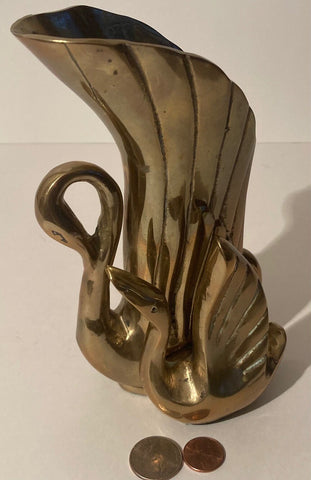 Vintage Metal Brass Heavy Duty Swan Planter, 2 Swans, Geese, Goose, Birds, Quality, 7 1/2" Tall, Weighs a Tad Over 3 Pounds, Home Decor