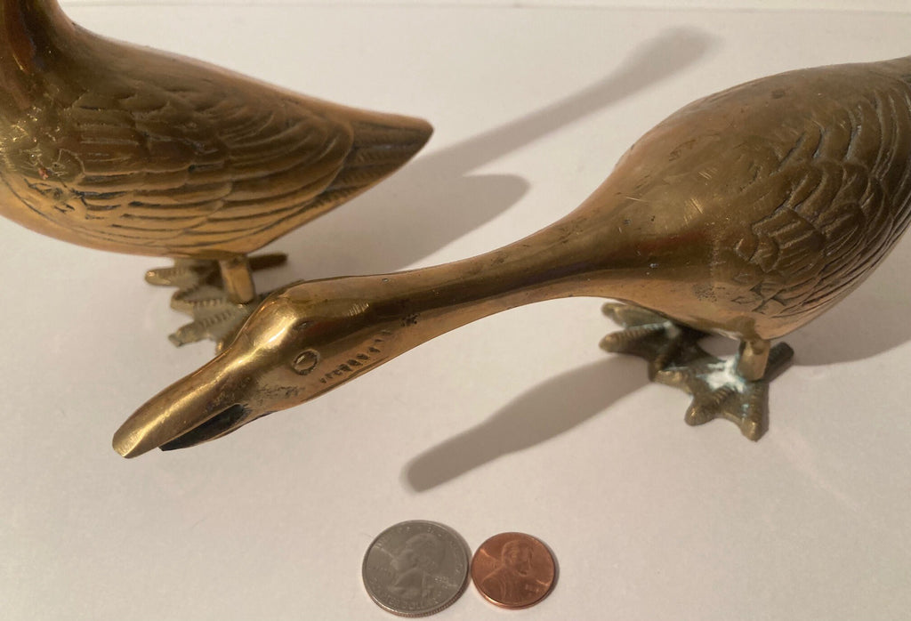 Vintage Set of 2 Metal Brass Heavy Duty Swans, Geese, Goose, Birds, Quality, 9" Tall, Home Decor, Shelf Display