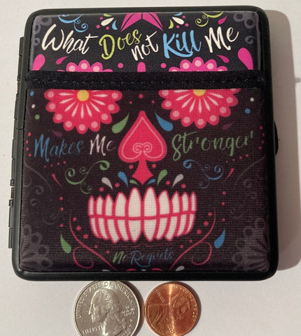 Vintage Metal Cigarette Case Holder, What Does Not Kill Me Makes Me Stronger, Front Pocket,  Smoking, Hard Case