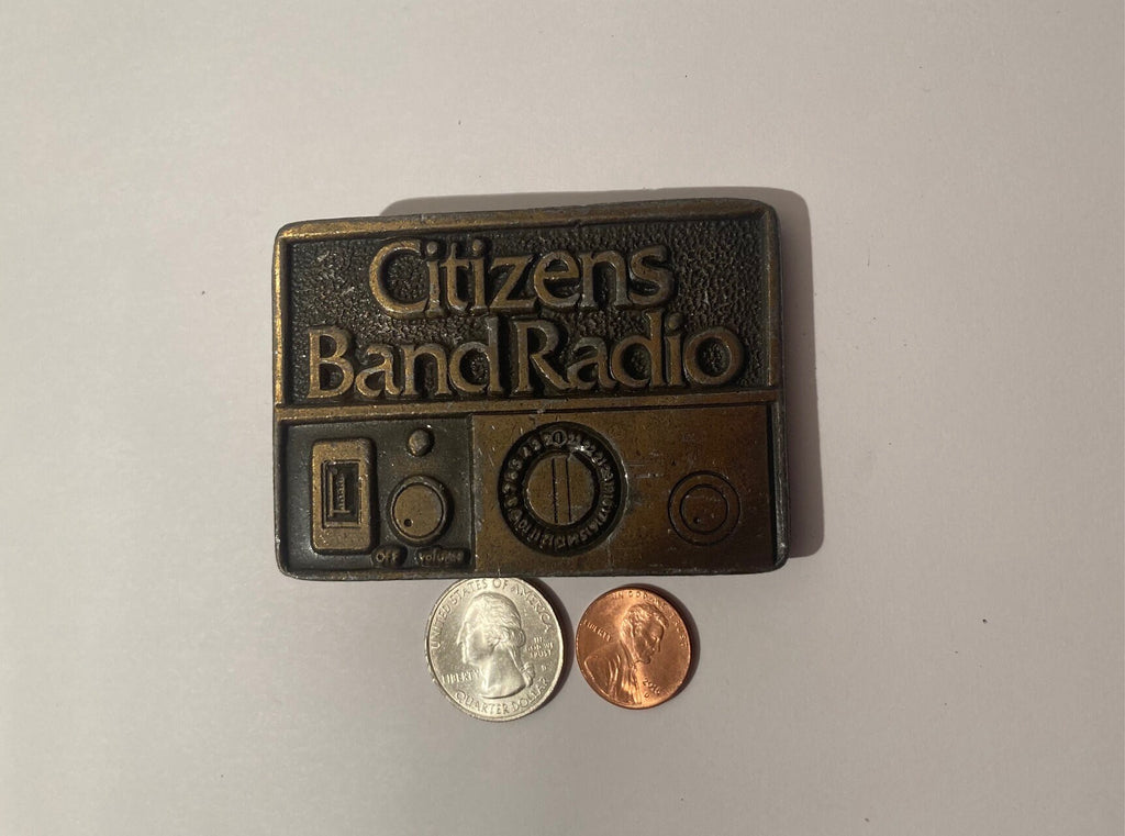 Vintage Metal Brass Belt Buckle, Citizens Band Radio, Made in USA, Quality, Heavy Duty, Fashion, Belts, Shelf Display, Collectible