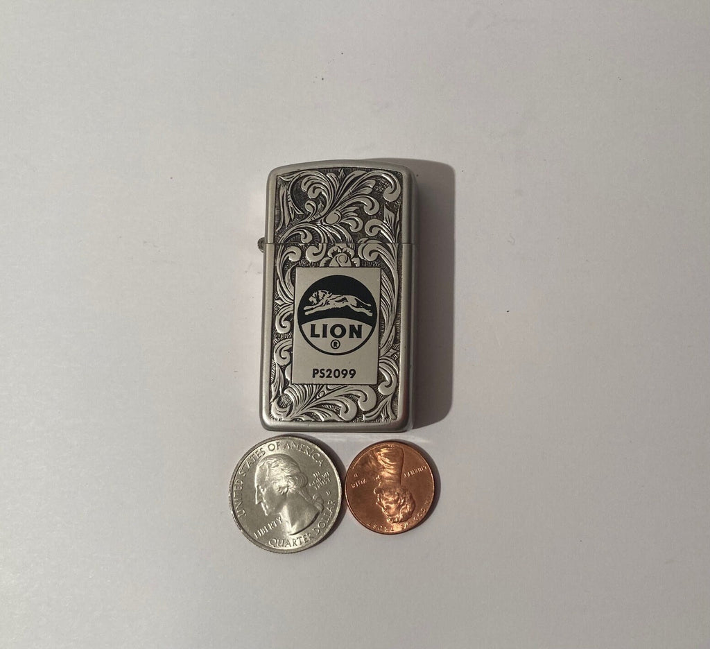 Vintage Metal Lighter, Park Lighter, Slim Size, Embossed, Lion, Never Used Yet Still, Made in USA, Cigarettes, Tobaccos, Cigars, Smoking