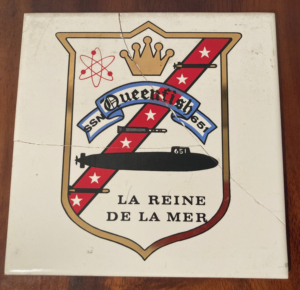 Vintage Wooden and Metal Navy Plaque, U.S.S. Queenfish SSN-651, U.S. Navy, Submarine Service