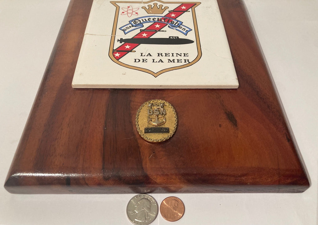 Vintage Wooden and Metal Navy Plaque, U.S.S. Queenfish SSN-651, U.S. Navy, Submarine Service