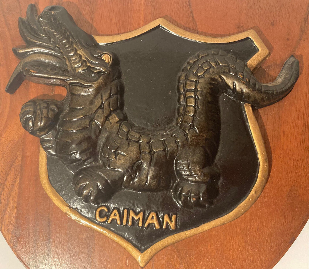 Vintage Wooden and Metal Navy Plaque, U.S.S. Caiman SS-323, U.S. Navy, Submarine Service