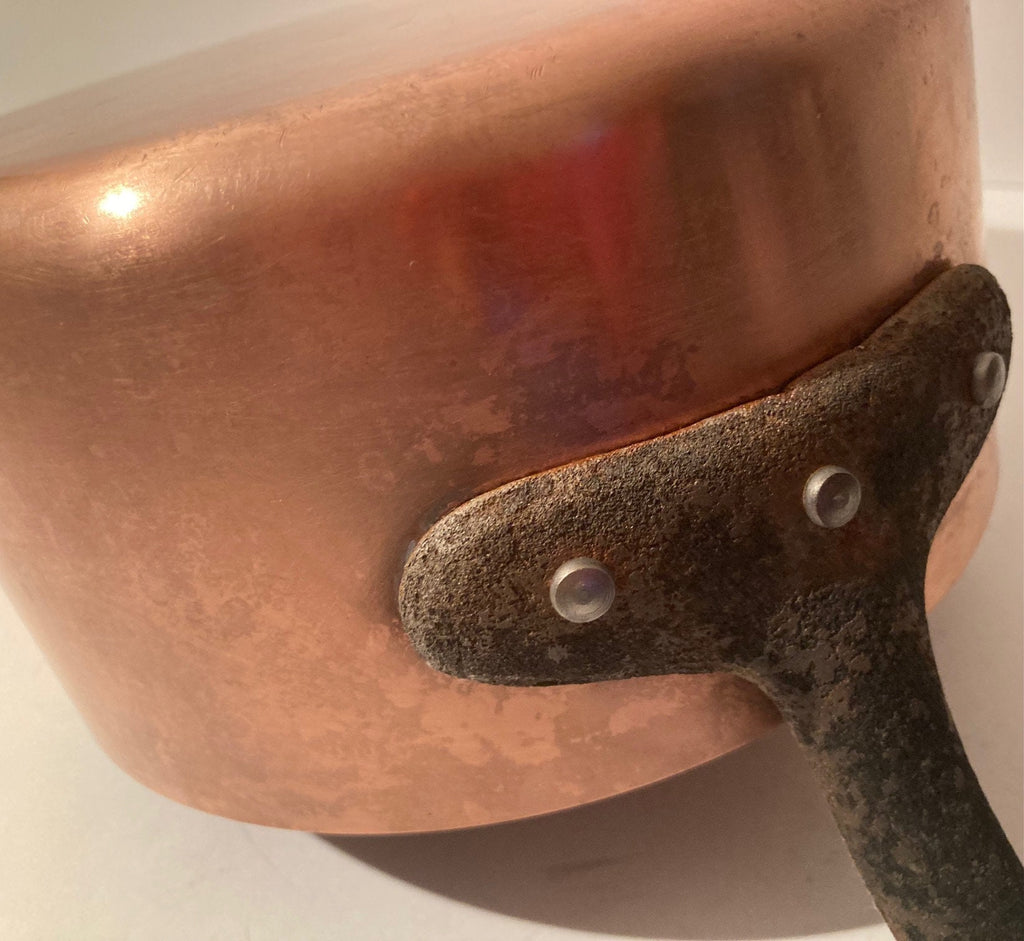 Vintage Metal Copper and Cast Iron Cooking Pot, Quality Cookware, 14 1/2" Long and 7" x 3 1/2" Pot Size, Kitchen Decor, Hanging Decor
