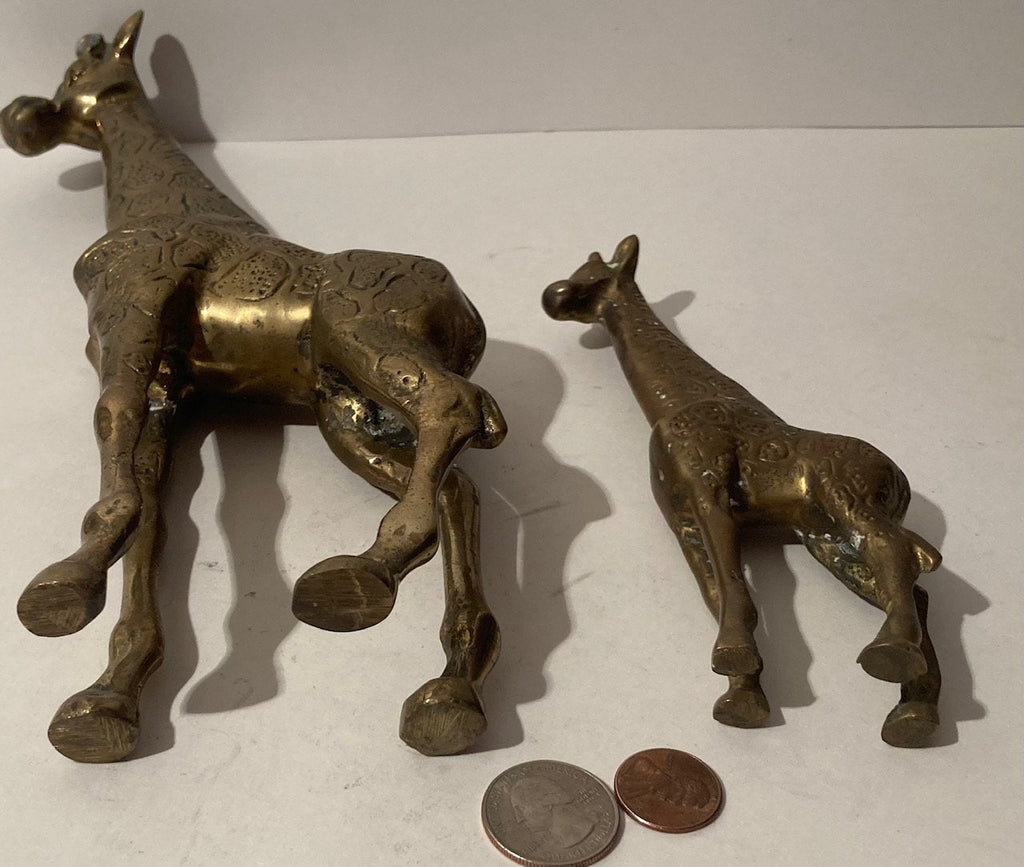 Vintage Set of 2 Sold Brass Metal Giraffes, 11", Heavy Duty, Weighs 2 1/2 Pounds, Quality, Nice, Home Decor, Table Display, Shelf Display