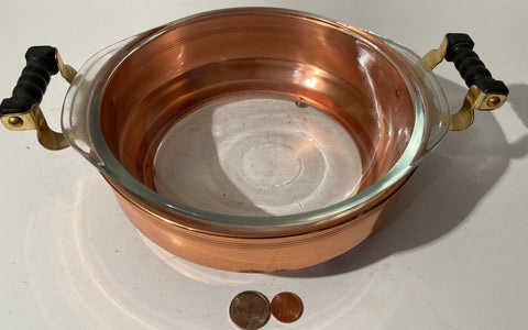 Vintage Metal Copper and Glass Dish, Bowl, Pan, Quality, Bowl is 8" Wide, Coppercraft, Quality, Heavy Duty