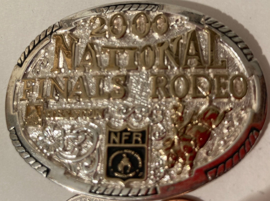 Vintage Metal Belt Buckle, Montana Silversmiths, 2000 National Finals Rodeo, , NFR, Hesston, Rodeo, Country & Western, Bull Riding