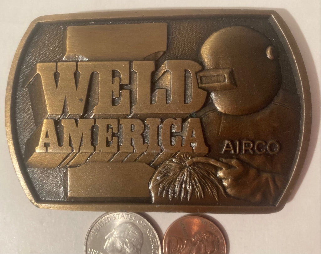 Vintage Metal Bronze Belt Buckle, Weld American AIRCO, Made in USA, Quality, Heavy Duty, Fashion, Belts, Shelf Display, Collectible
