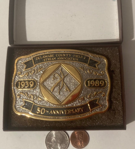 Vintage 1989 Metal Belt Buckle, Delaware County Field and Stream Association, 50th Anniversary, Country & Western, Western Wear, Quality