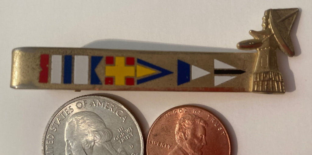 Vintage Metal Brass Tie Clip, Flags, Quality, Nice, Made in USA, Money, Holder, Fashion, Style, Fun