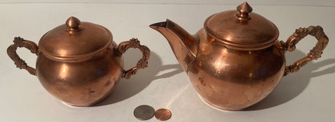 Vintage Metal Copper Serving Pitchers, Sugar, Milk, Cream, Nice Handles, The Big One is 8" Wide, Quality, Heavy Duty, Kitchen Decor