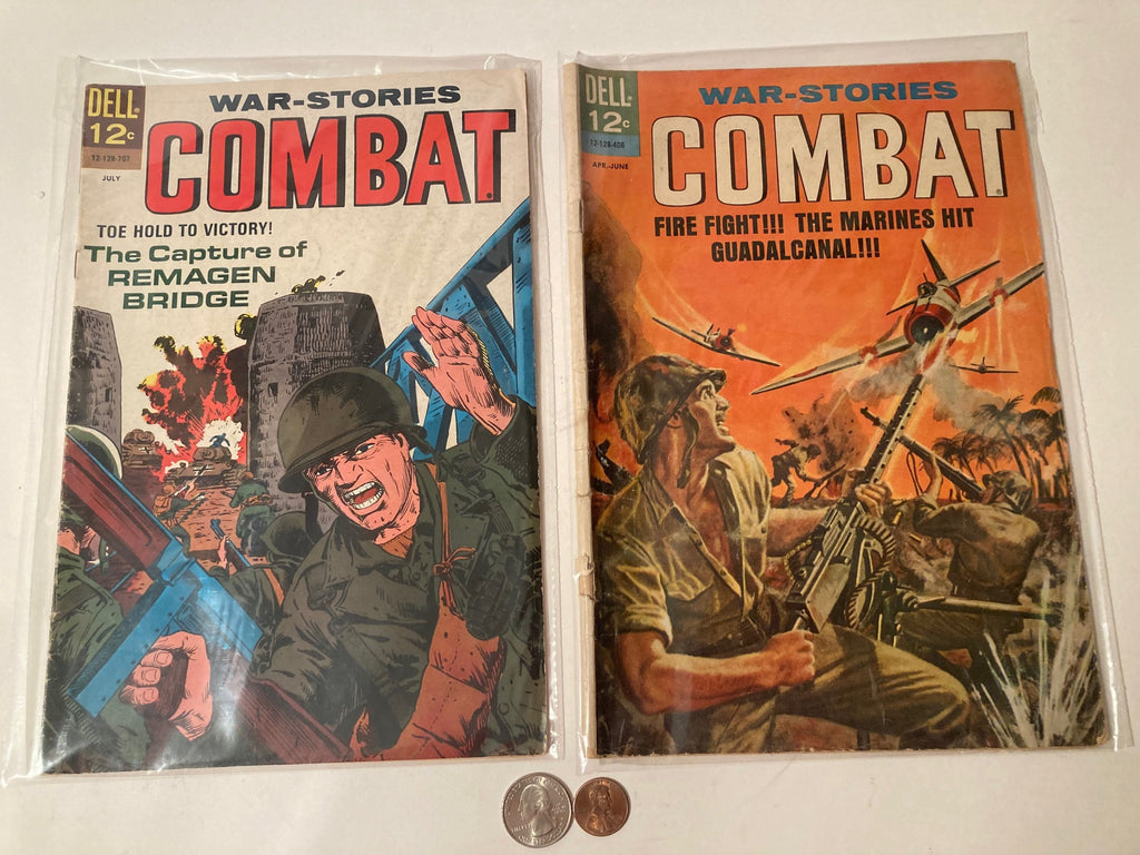 2 Vintage 1958 Comic Books, War Stories Combat, Fun Ads, Just Normal Used and Read Comic Books for Fun, Enjoyment, Nostalgia