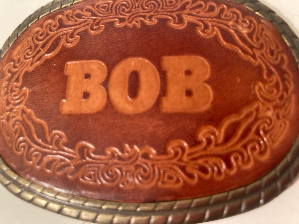 Vintage Metal Belt Buckle, Leather, Bob, Nice Design, Heavy Duty, Quality, Made in USA, Fashion, Belts, Shelf Display, Free Shipping