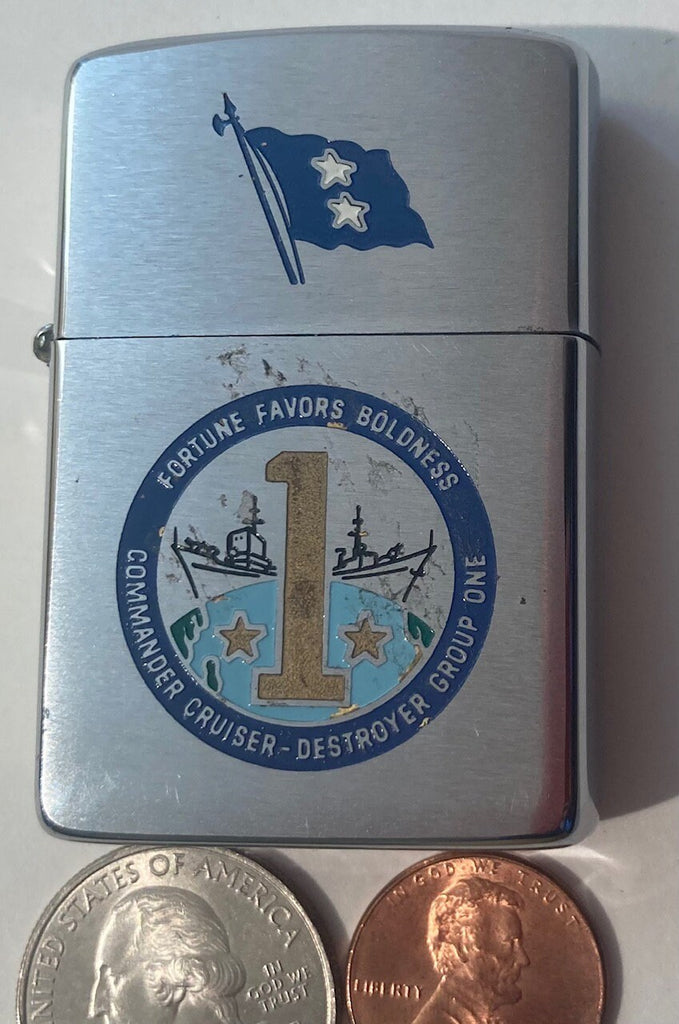 Vintage Metal Zippo Lighter, Commander Cruiser Destroyer Group One, Navy, Command, Zippo